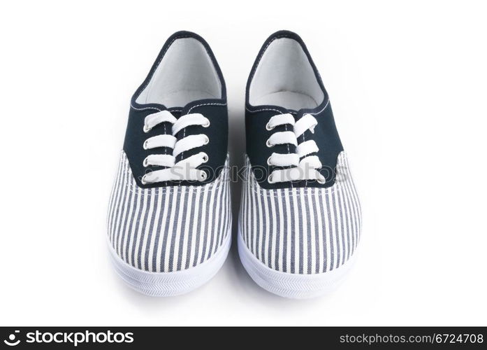 Dark blue and white striped canvas shoes