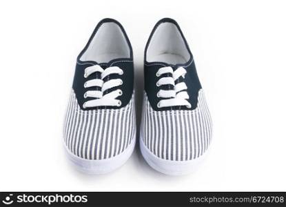 Dark blue and white striped canvas shoes
