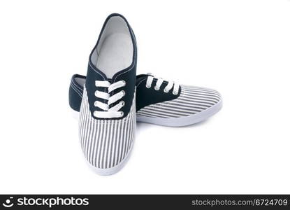 Dark blue and white striped canvas shoes