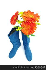 Dark blue boot and red flowers