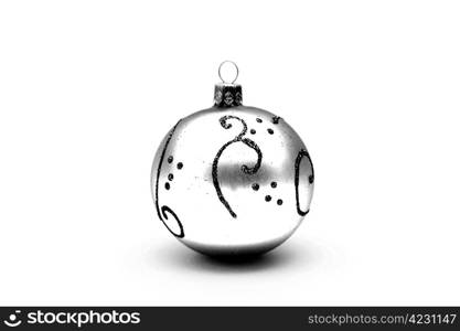 Dark blue christmas ball with gold pattern isolated on white background.