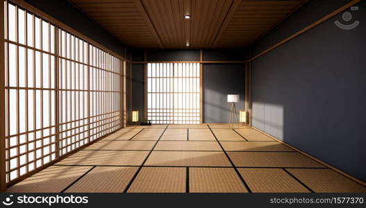 Dark blue color japan interior design,modern living room. 3d illustration, 3d rendering