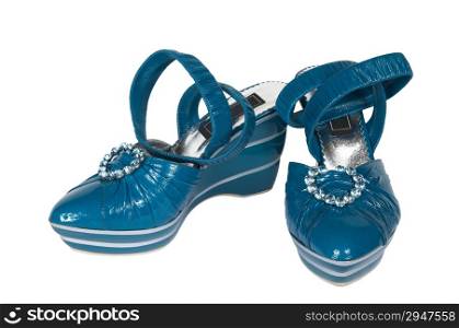 Dark blue female shoes on a white background