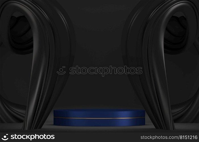 Dark blue geometric background, japanese style podium blue concept .3d rendering