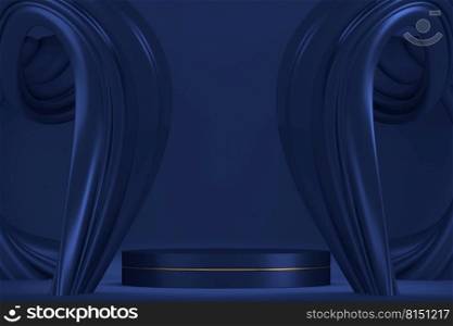 Dark blue geometric background, japanese style podium blue concept .3d rendering
