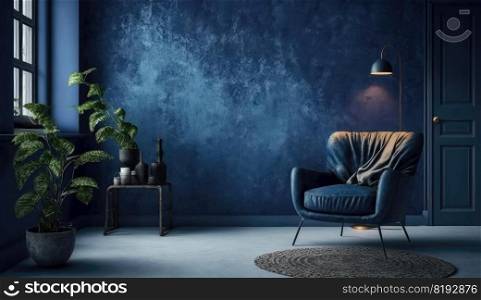 dark blue interior. design modern, background room, floor space, home empty, light color, 3d furniture dark blue interior ai generated illustration. dark blue interior ai generated