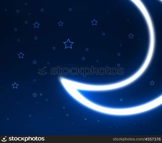 Dark blue night sky background with moon and twinkling stars