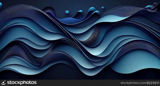 Dark Blue Paper Waves Abstract Banner Design illustration. AI generative.