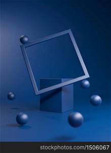 Dark Blue podium with frame minimal style 3D illustration