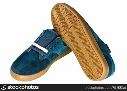 dark blue velvet man&rsquo;s shoe on white background