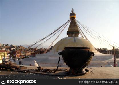 Dark bowl amnd wite stupa Bodnath in Kathmandu, Nepal