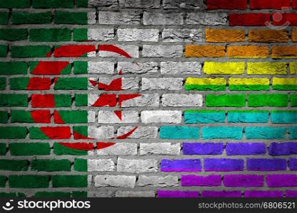 Dark brick wall texture - coutry flag and rainbow flag painted on wall - Algeria