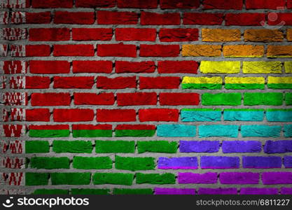 Dark brick wall texture - coutry flag and rainbow flag painted on wall - Belarus