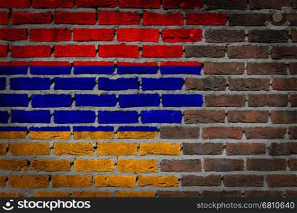 Dark brick wall texture - flag painted on wall - Armenia