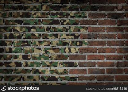 Dark brick wall texture - flag painted on wall - Army camouflage