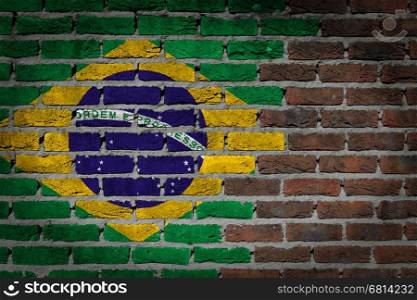 Dark brick wall texture - flag painted on wall - Brazil