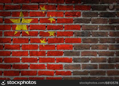 Dark brick wall texture - flag painted on wall - China
