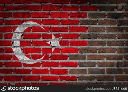 Dark brick wall texture - flag painted on wall - Turkey