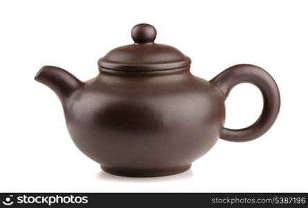 Dark brown ceramic teapot isolated on white