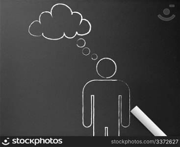 Dark chalkboard with a think cloud illustration.