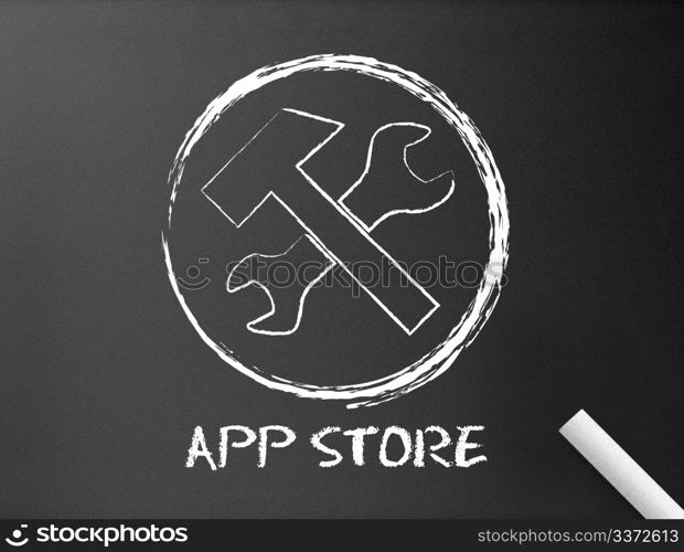 Dark chalkboard with an app store illustration.