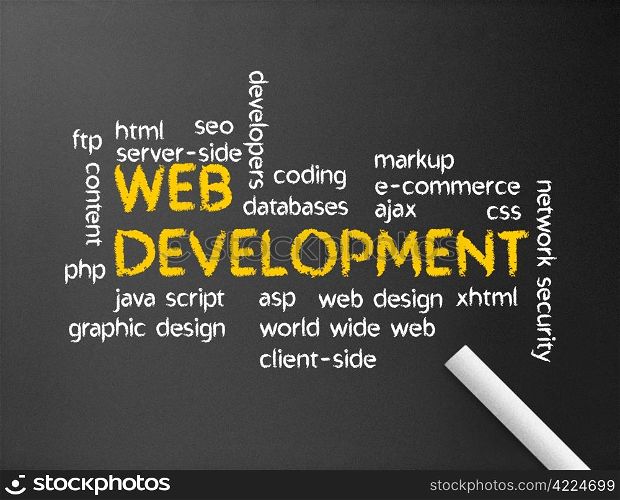 Dark chalkboard with the web development word illustration.