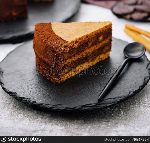 Dark Chocolate Cheesecake on stone board