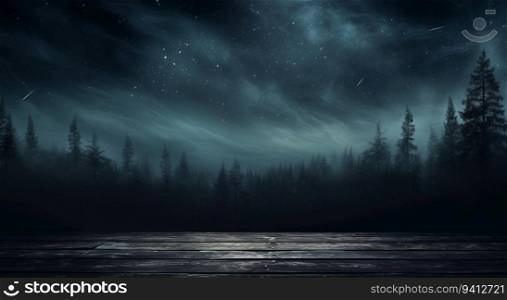 Dark forest with moonlight and stars. Night landscape. 3d rendering