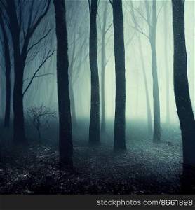 Dark Forrest with fog horror design 3d illustrated