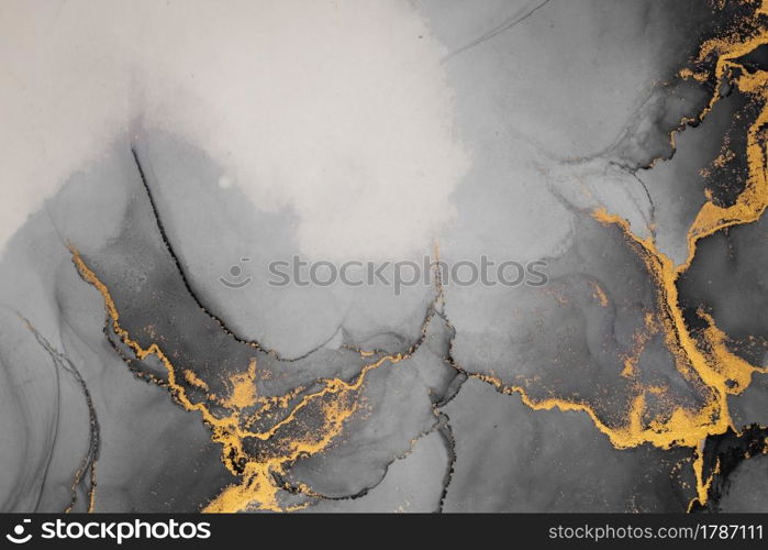 Dark gold abstract background of marble liquid ink art painting on paper . Image of original artwork watercolor alcohol ink paint on high quality paper texture .. Dark gold abstract background of marble liquid ink art painting on paper .