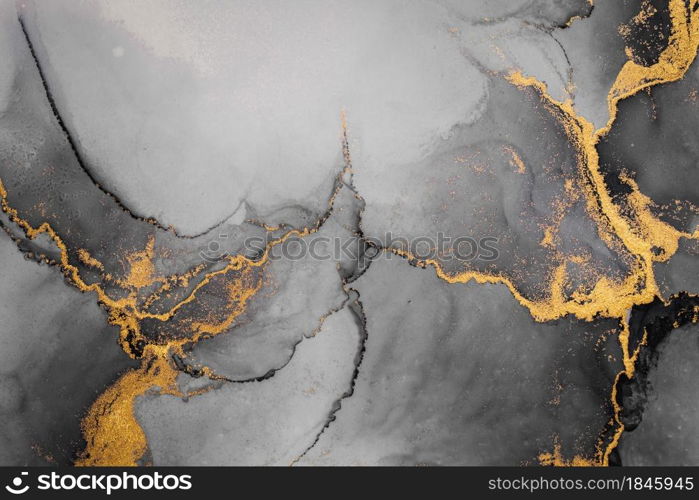 Dark gold abstract background of marble liquid ink art painting on paper . Image of original artwork watercolor alcohol ink paint on high quality paper texture .. Dark gold abstract background of marble liquid ink art painting on paper .