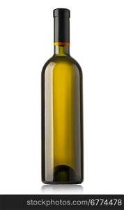 Dark green glass bottle with white wine isolated on a white background. with clipping path
