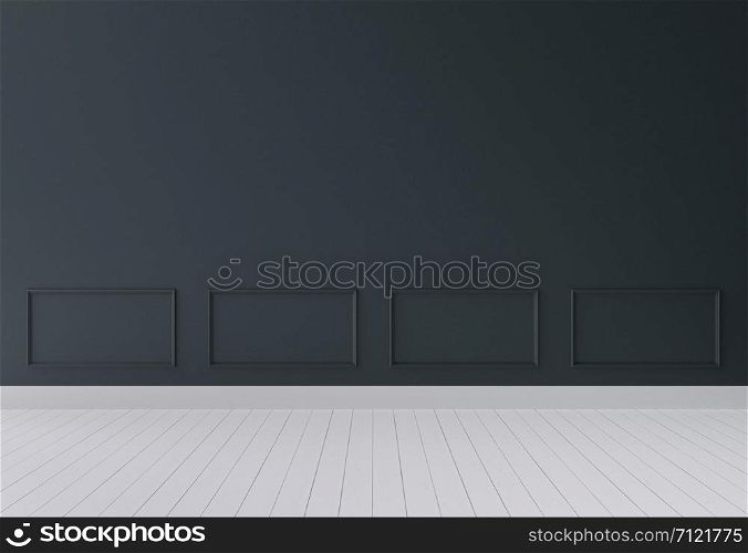 dark green modern wall and wooden floor for mock up and copy space ,3d rendering