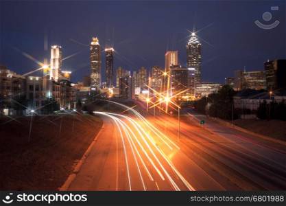 Dark moody photo of Atlanta city night skyline, Georgia, USA