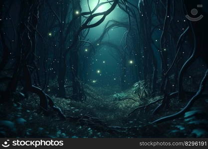 dark mystical fantasy night forest generative ai.