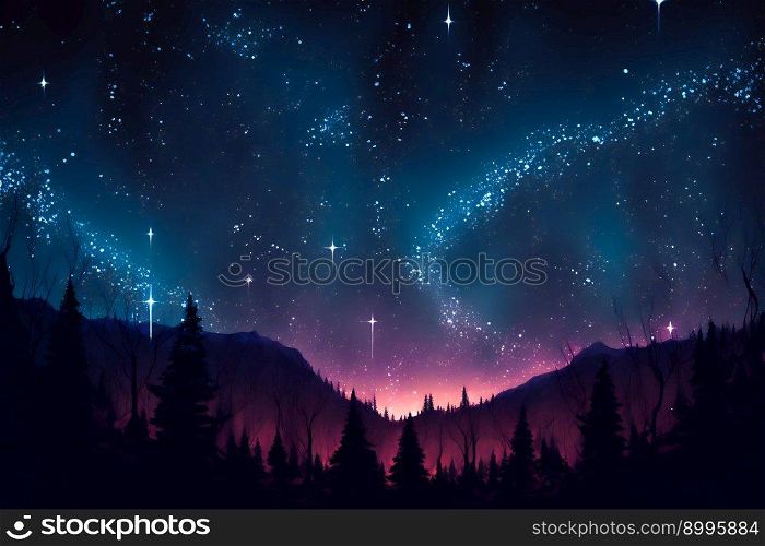 Dark Night Starry Sky Background.  Image created with Generative AI technology 