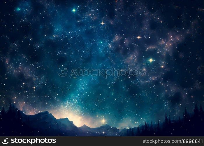 Dark Night Starry Sky Background.  Image created with Generative AI technology
