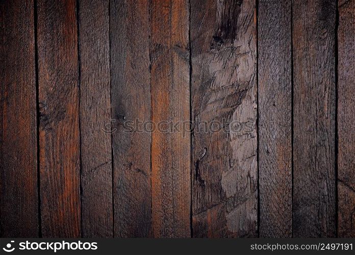 Dark old wooden planks table flat lay