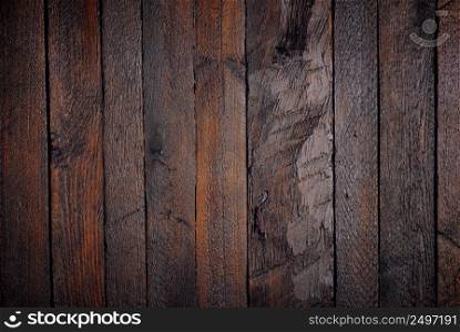 Dark old wooden planks table flat lay