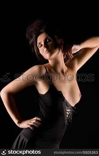 dark picture of sexy woman in black dress
