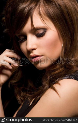 dark picture of young beautiful woman face