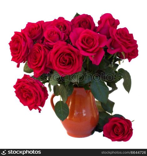 dark pink roses in clay isolated on white background