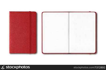 Dark red closed and open notebooks mockup isolated on white. Dark red closed and open notebooks isolated on white