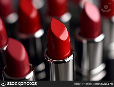 Dark red glossy lipsticks on dark background.AI Generative