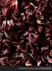 Dark red purple, hibiscus dried petals, Jamaica flowers, tea cold beverage