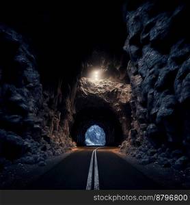 Dark road in cave leads to light, Light end of the tunnel 3d illustrated