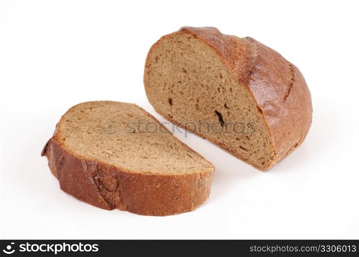 Dark rye bread isolated on white background