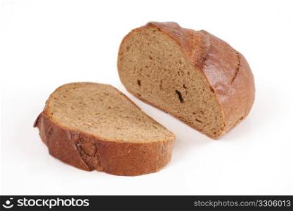 Dark rye bread isolated on white background