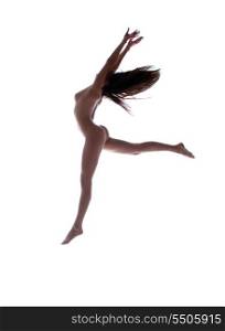 dark silhouette picture of dancing naked woman
