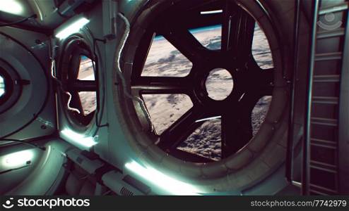 dark space ship futuristic interior